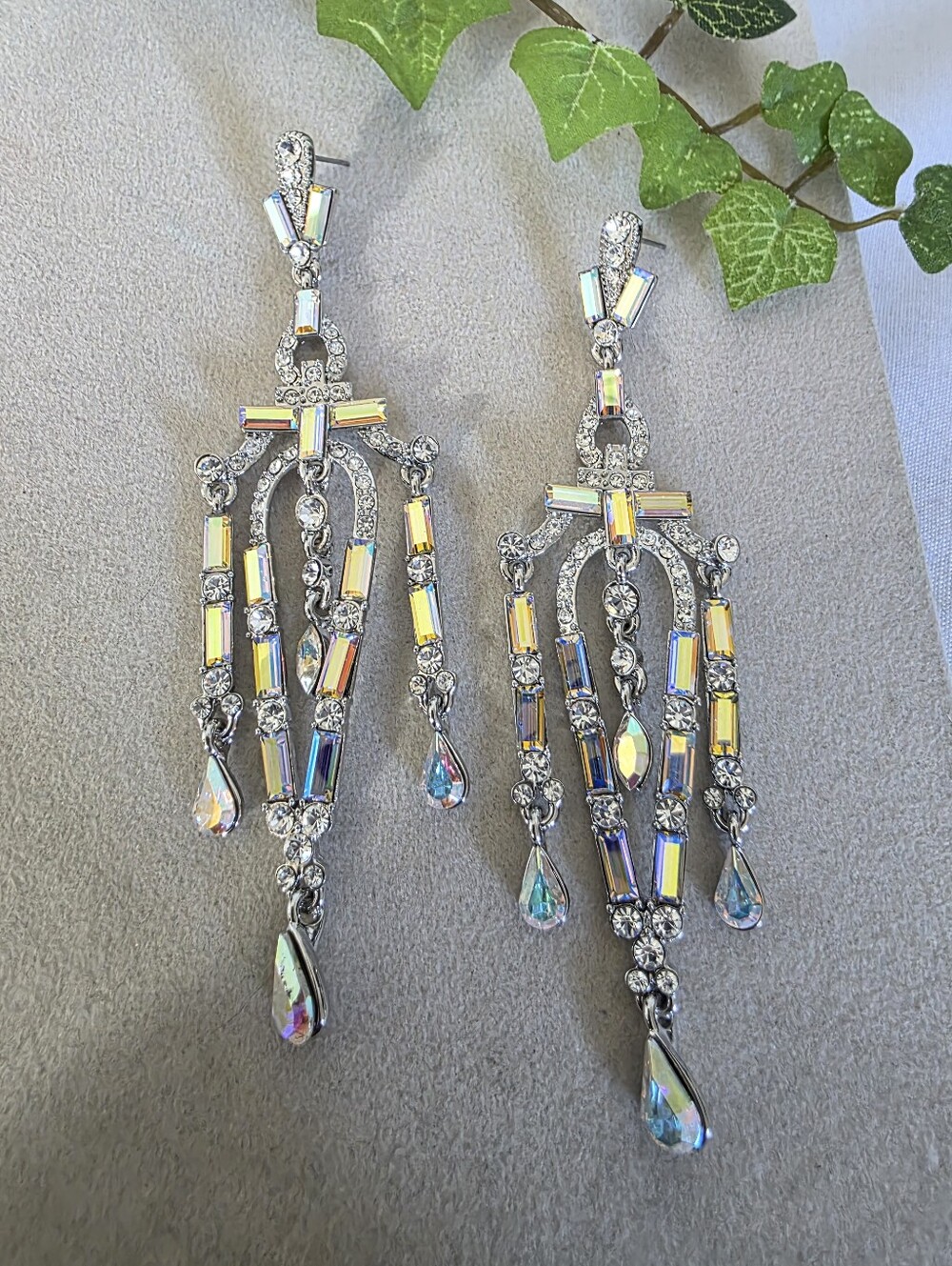 ​Glam Silver AB Rhinestone Chandelier Statement Earrings Long Crystal Drop